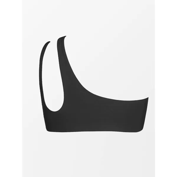 imageCUPSHE X STASSIE Women Bikini Tops Swimsuit Asymmetrical Neck Cutout Square Ring Chain Bathing SuitsBlack