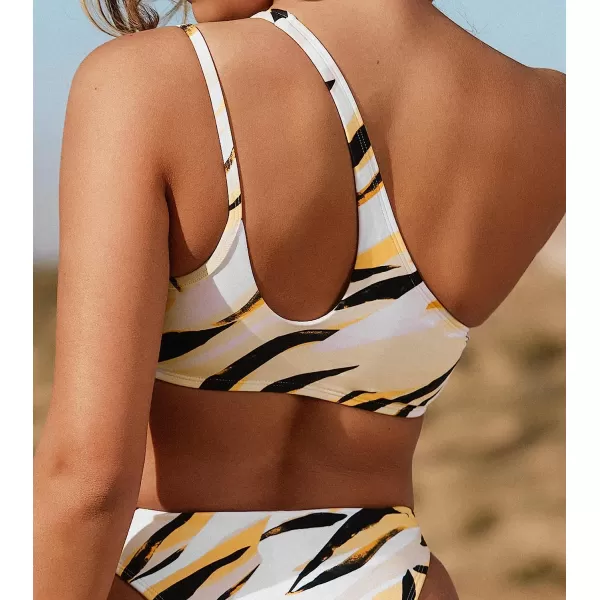 imageCUPSHE X STASSIE Women Bikini Tops Swimsuit Asymmetrical Neck Cutout Square Ring Chain Bathing SuitsMarble Print
