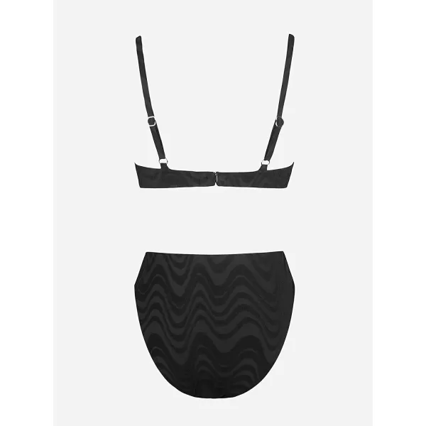 imageCUPSHE X STASSIE Women Swimsuit Bikini Set Two Piece Bathing Suit High Waisted Push Up Cheeky Bottom Water Ripple PrintBlack