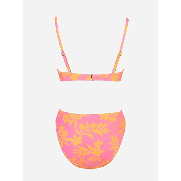 imageCUPSHE X STASSIE Women Swimsuit Bikini Set Two Piece Bathing Suit High Waisted Push Up Cheeky Bottom Water Ripple PrintPink