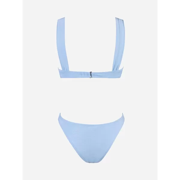 imageCUPSHE X STASSIE Women Swimsuit Bikini Set Two Piece Bathing Suit Sweetheart Neck Push Up V Cut Cheeky BottomLight Blue