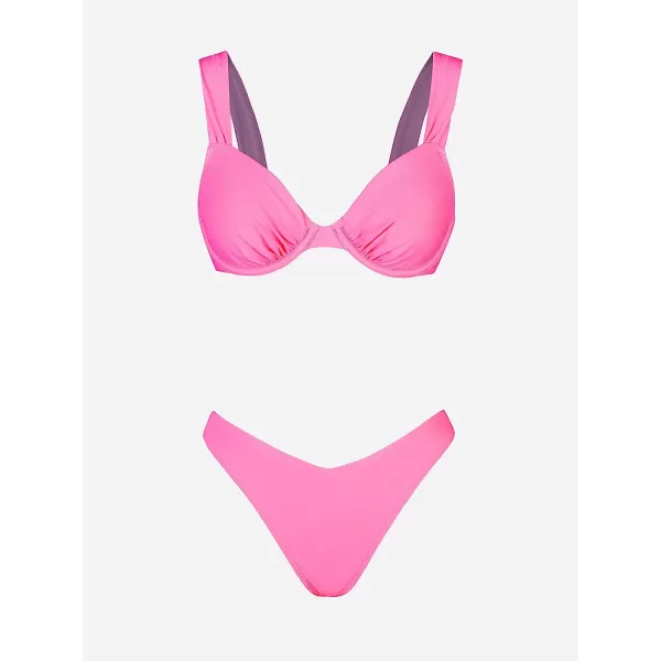 imageCUPSHE X STASSIE Women Swimsuit Bikini Set Two Piece Bathing Suit Sweetheart Neck Push Up V Cut Cheeky BottomLight Magenta