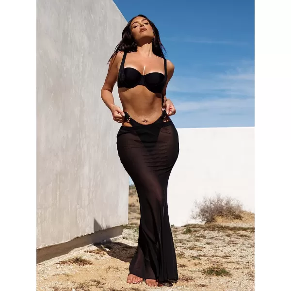 imageCUPSHE X STASSIE Womens Bodycon Swim Cover Up Skirt Bikini Beach Coverups Wrap Skirt for SummerBlack