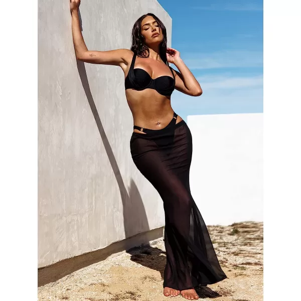 imageCUPSHE X STASSIE Womens Bodycon Swim Cover Up Skirt Bikini Beach Coverups Wrap Skirt for SummerBlack