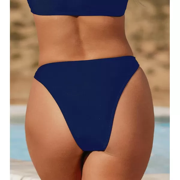 imageCUPSHE X STASSIE Womens Extra Cheeky High Cut High Waisted Bikini BottomNavy Blue