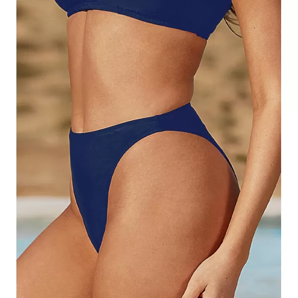 imageCUPSHE X STASSIE Womens Extra Cheeky High Cut High Waisted Bikini BottomNavy Blue