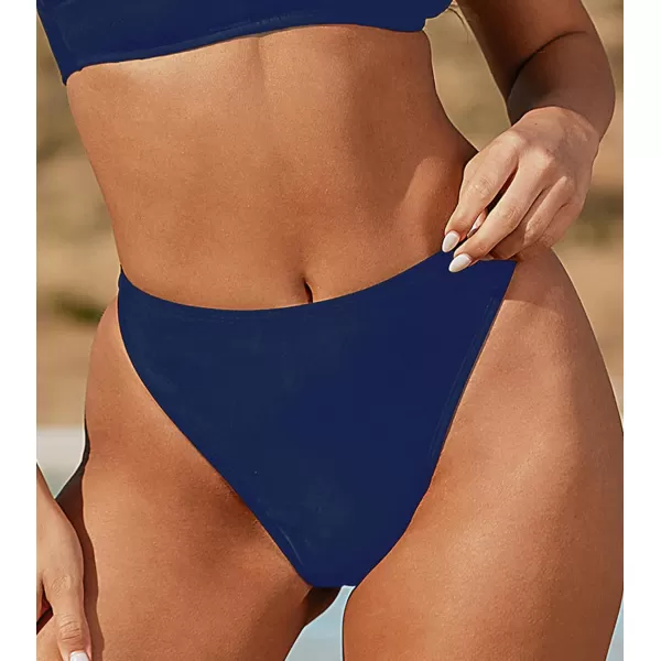imageCUPSHE X STASSIE Womens Extra Cheeky High Cut High Waisted Bikini BottomNavy Blue