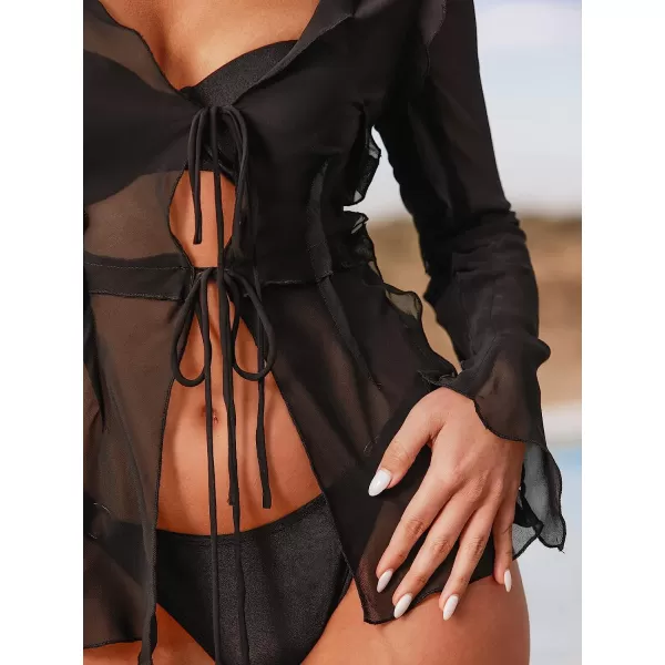imageCUPSHE X STASSIE Womens Sexy Ruffled Bathing Suit Cover Up Tie Front Summer Beach CoverupsPurple