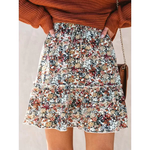 imageCUPSHE X Savannah Skirt Ditsy Floral Drawstring ALine Skirts for Women Ruffles Short SkirtRed