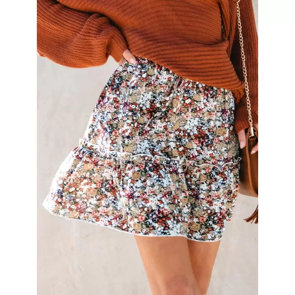 imageCUPSHE X Savannah Skirt Ditsy Floral Drawstring ALine Skirts for Women Ruffles Short SkirtRed