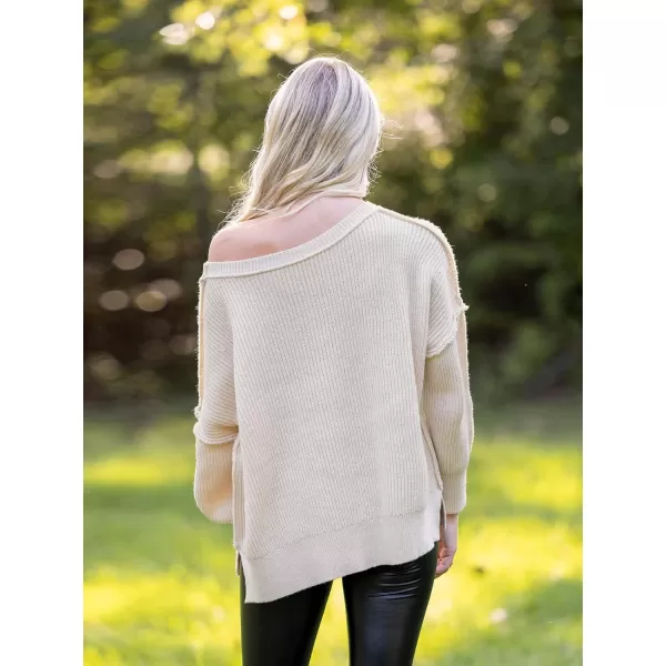 imageCUPSHE X Savannah Women Sweater Cooler Daze Drop Sleeve Crewneck Knit Tops Long Sleeves Pullover CasualApricot