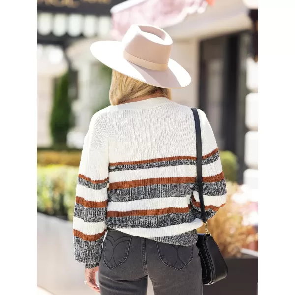 imageCUPSHE X Savannah Women Sweater Striped VNeck Rib Sweater Tops Long Sleeves Pullover Stripes CasualBlack