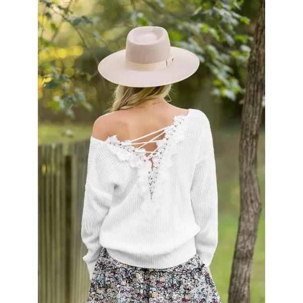 imageCUPSHE X Savannah Women Sweater V Neck Classic Cozy Rib Sweater Tops Long Sleeves Top Knit Pullover SweaterWhite