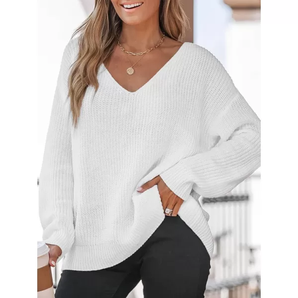 imageCUPSHE X Savannah Women Sweater V Neck Classic Cozy Rib Sweater Tops Long Sleeves Top Knit Pullover SweaterWhite