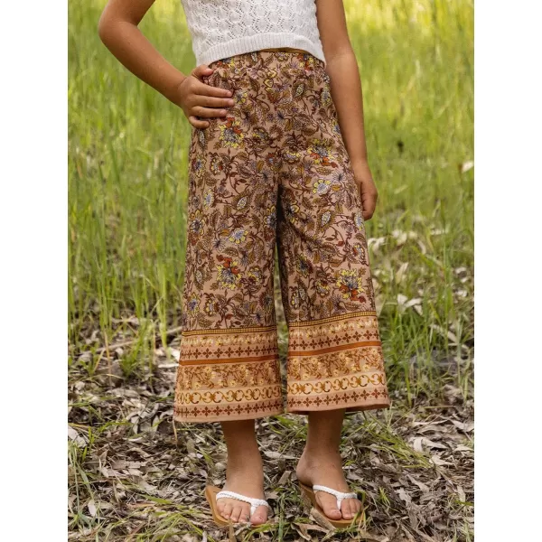 imageCUPSHE X Vanessa Girls Vacation Paisley Print Wide Leg Summer Kids PantsBrown