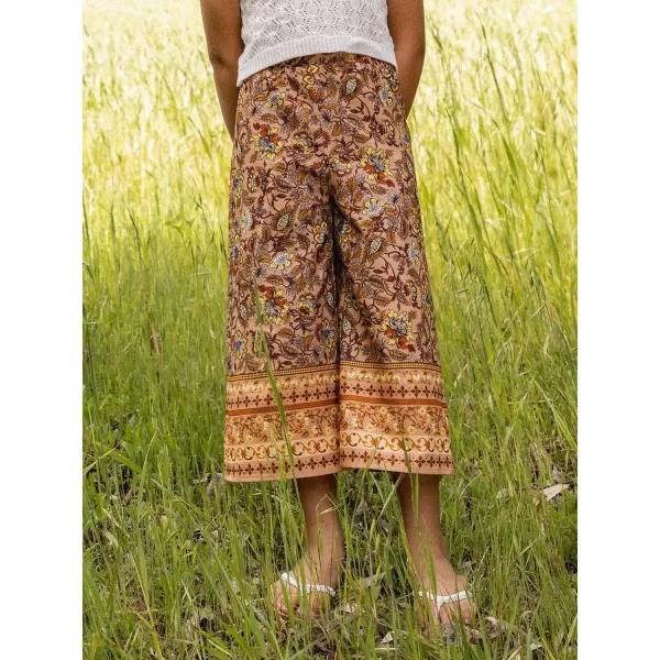 imageCUPSHE X Vanessa Girls Vacation Paisley Print Wide Leg Summer Kids PantsBrown