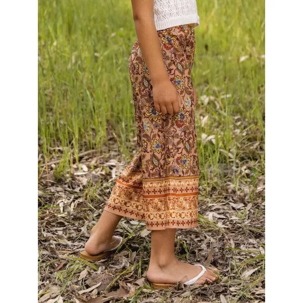 imageCUPSHE X Vanessa Girls Vacation Paisley Print Wide Leg Summer Kids PantsBrown