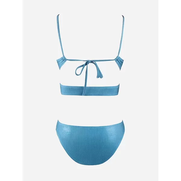 imageCUPSHE X Vanessa Women Bikini Set Two Piece Swimsuit Drawstring Cutout Low Waisted BottomBlue