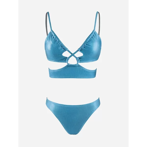 imageCUPSHE X Vanessa Women Bikini Set Two Piece Swimsuit Drawstring Cutout Low Waisted BottomBlue