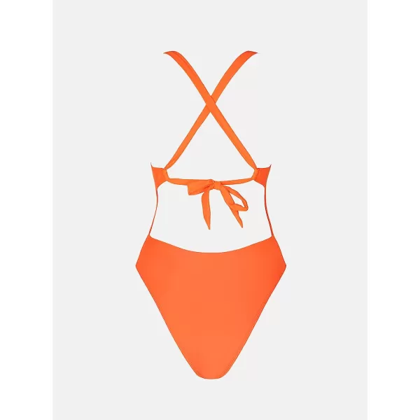 imageCUPSHE X Vanessa Women One Piece Swimsuit Deep V Neck Crisscross Back Tie Cheeky Belted Bathing SuitOrange