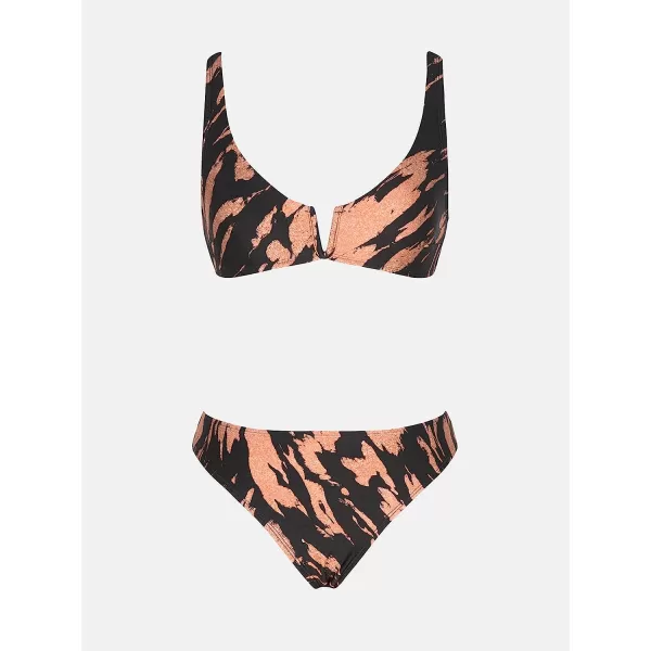 imageCUPSHE X Vanessa Women Swimsuit Bikini Set Deep V Wire Neck Cheeky Abstract Print Two Piece Bathing SuitBlack  Abstract Print