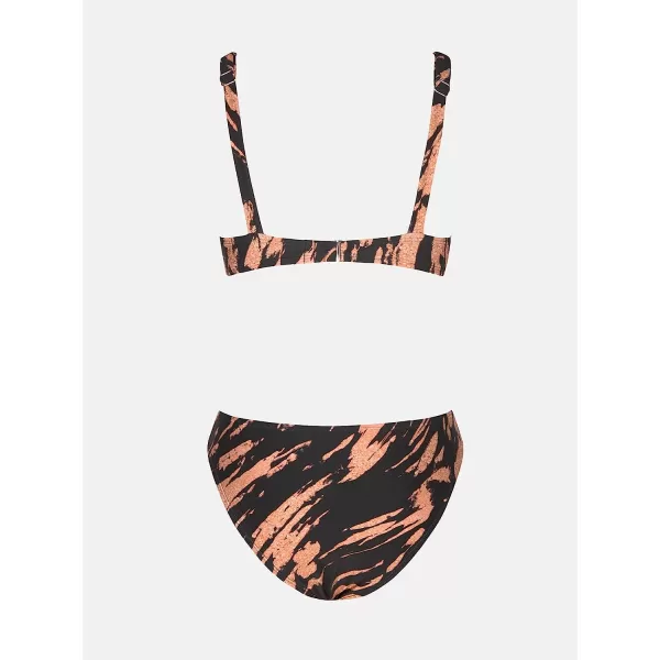 imageCUPSHE X Vanessa Women Swimsuit Bikini Set Deep V Wire Neck Cheeky Abstract Print Two Piece Bathing SuitBlack  Abstract Print