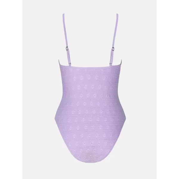 imageCUPSHE X Vanessa Women Swimsuit One Piece Jacquard Deep V Wire Neck High Cut Bathing SuitLavender