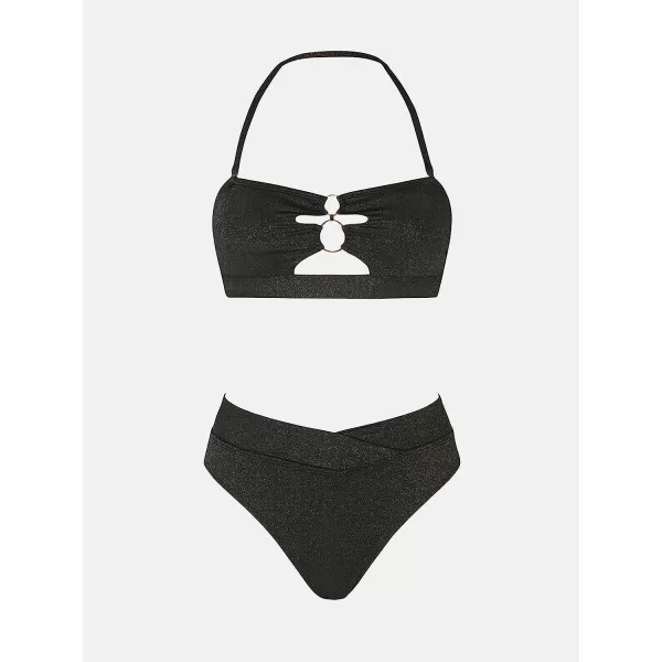 imageCUPSHE X Vanessa Womens Bikini Set Two Piece Swimsuit Removable Straps Cutout Sparking VCut SwimwearBlack