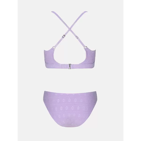 imageCUPSHE X Vanessa Womens Bikini Set Two Piece Swimsuits V Neck Low Rise Cutout Drawstring Crisscross Back HookLavender Purple