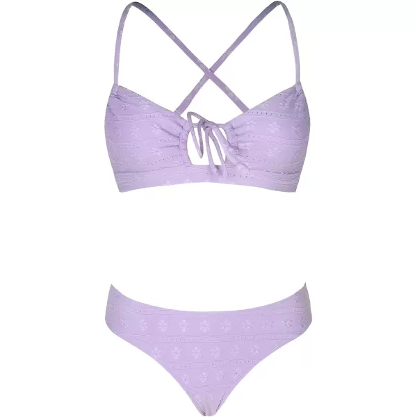 imageCUPSHE X Vanessa Womens Bikini Set Two Piece Swimsuits V Neck Low Rise Cutout Drawstring Crisscross Back HookLavender Purple