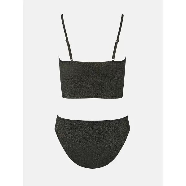 imageCUPSHE X Vanessa Womens Bikini Set Two Piece Swimsuits V Neck Low Rise Twist Adjustable Straps GlitterBlack