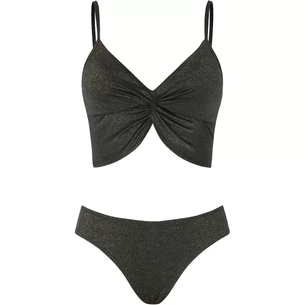imageCUPSHE X Vanessa Womens Bikini Set Two Piece Swimsuits V Neck Low Rise Twist Adjustable Straps GlitterBlack
