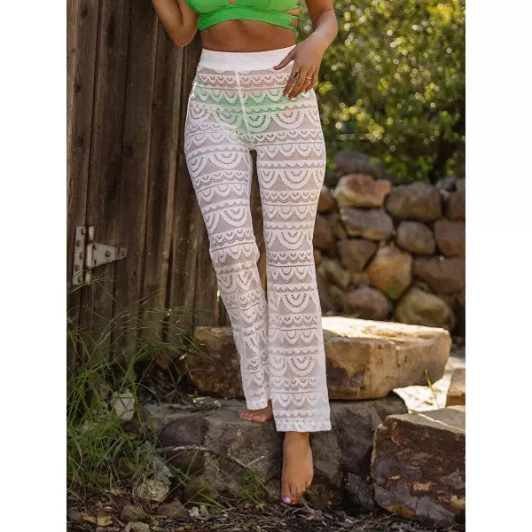 imageCUPSHE X Vanessa Womens Lace Flare High Waist PantsJersey Cover Up Long PantsWhite