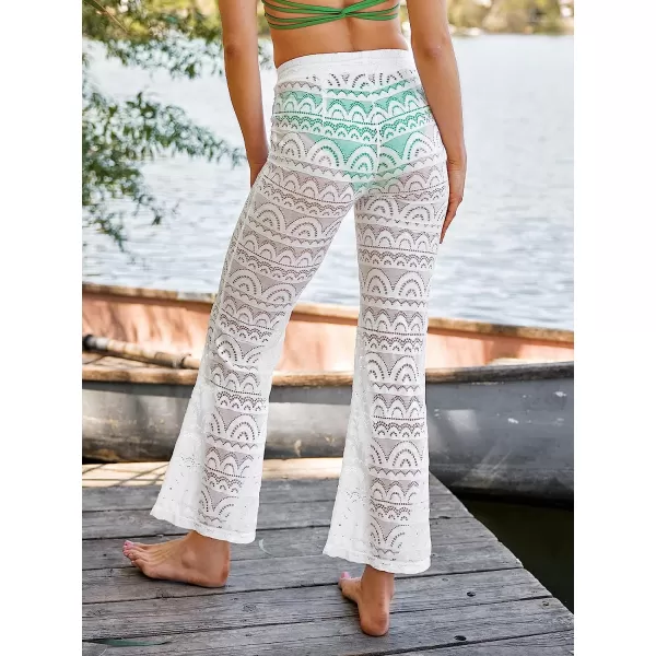 imageCUPSHE X Vanessa Womens Lace Flare High Waist PantsJersey Cover Up Long PantsWhite