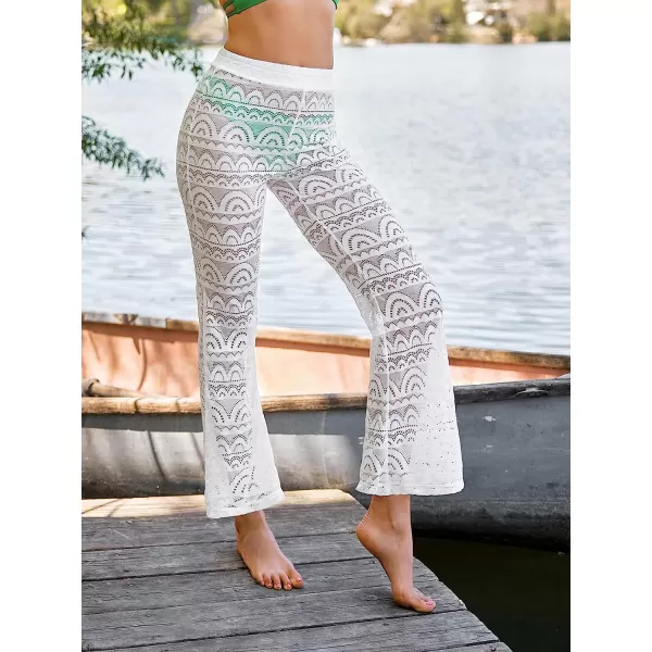 imageCUPSHE X Vanessa Womens Lace Flare High Waist PantsJersey Cover Up Long PantsWhite