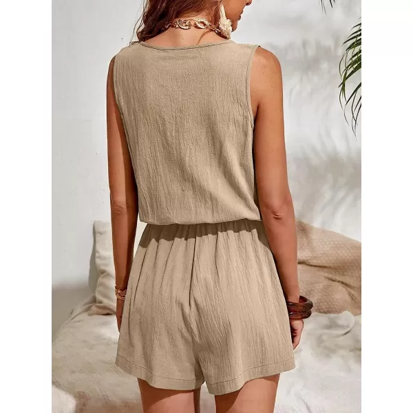 imageCUPSHE ZipUp Cotton Romper Wide Leg Rompers V Neck Sleeveless JumpsuitsBrown