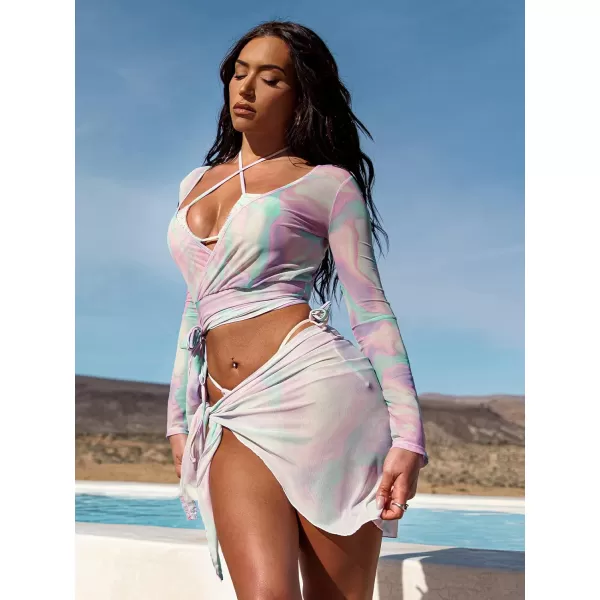 imageCUPSHESTASSIE Women Sexy Plunge VNeck Wrap Tops Summer Relaxed Fit Coverups TopsPink Tiedye