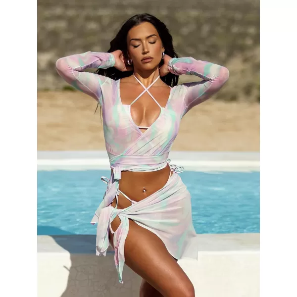 imageCUPSHESTASSIE Women Sexy Plunge VNeck Wrap Tops Summer Relaxed Fit Coverups TopsPink Tiedye
