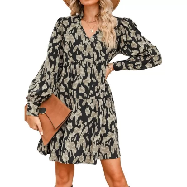 imageCUPSHE Abstract Print V Neck Long Sleeve Dresses for Women Fall Empire Waist Mini DressBlack