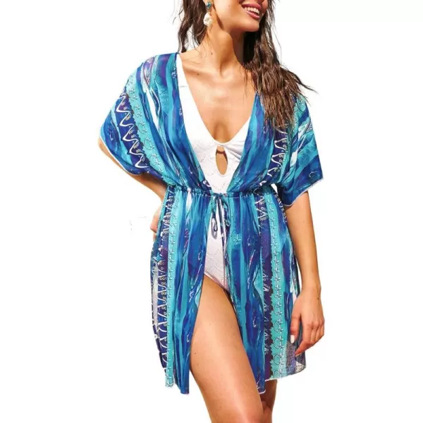 imageCUPSHE Beach Cover Ups for Women 2024 Kimono Bathing Suit Coverups Cardigan Self Tie DressesBoho Blue