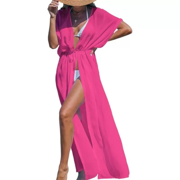 imageCUPSHE Beach Cover Ups for Women 2024 Kimono Bathing Suit Coverups Cardigan Self Tie DressesSolid Hot Pink