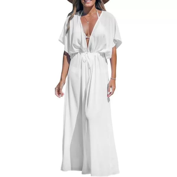 imageCUPSHE Beach Cover Ups for Women 2024 Kimono Bathing Suit Coverups Cardigan Self Tie DressesSolid White