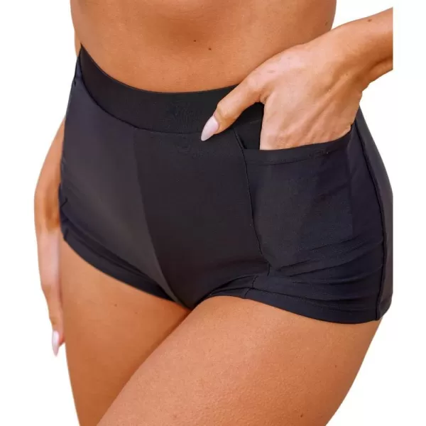 imageCUPSHE Bikini Bottom for Women High Waisted Swim Shorts Versatile PocketBlack