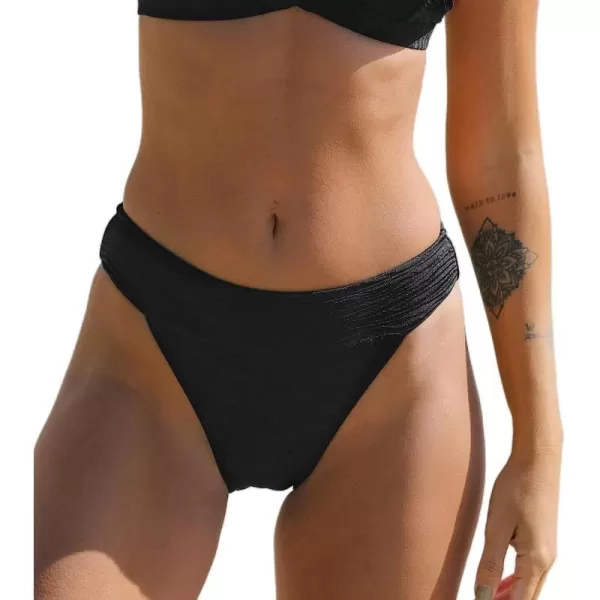 imageCUPSHE Bikini Bottom for Women Swimsuit Mid Rise High Cut Tummy Control Banded Bathing Suit Zebra TextureBlack