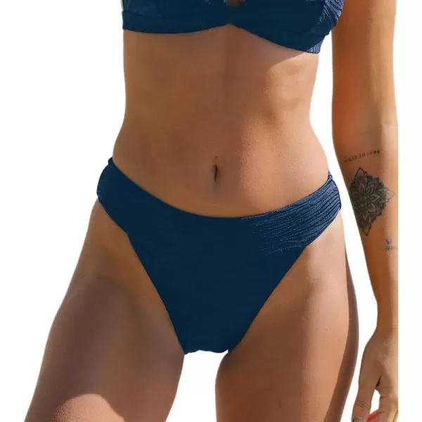 imageCUPSHE Bikini Bottom for Women Swimsuit Mid Rise High Cut Tummy Control Banded Bathing Suit Zebra TextureDark Blue
