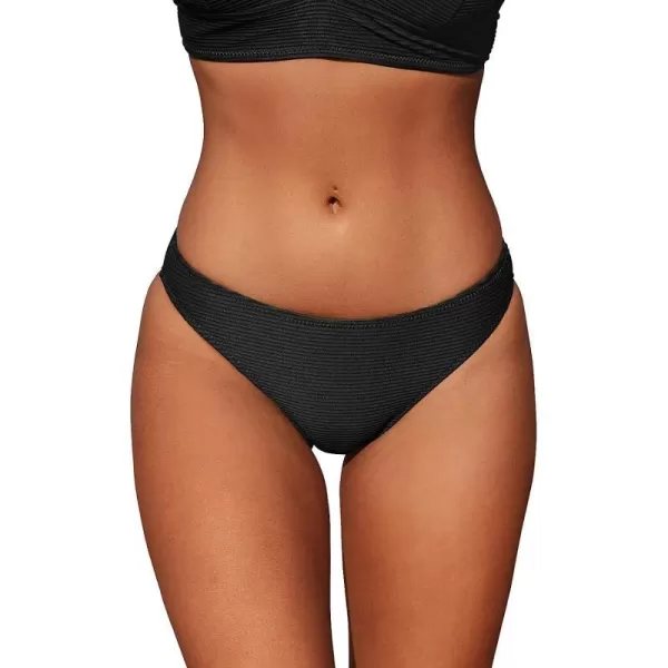 imageCUPSHE Bikini Bottom for Women Swimsuit Ribbed Low Waisted Mid Cut Cheeky Bathing SuitBlack