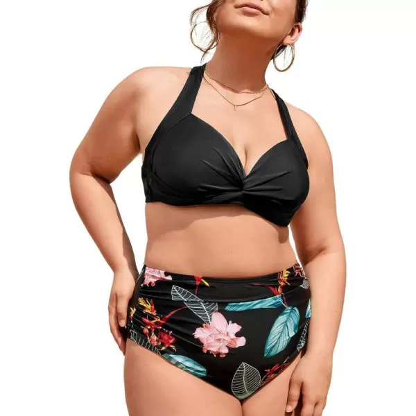 imageCUPSHE Bikini Set for Women Plus Size Two Piece Swimsuit High Waisted Twist Crisscross Back Tie V NeckCUPSHE Bikini Set for Women Plus Size Two Piece Swimsuit High Waisted Twist Crisscross Back Tie V Neck