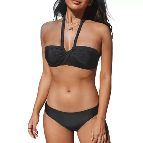 imageCUPSHE Bikini Set for Women Swimsuit Bandeau Top Halter Neck Twist Front Low Rise BacklessCUPSHE Bikini Set for Women Swimsuit Bandeau Top Halter Neck Twist Front Low Rise Backless