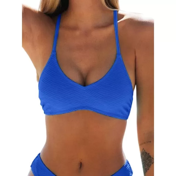 imageCUPSHE Bikini Top for Women Bathing Suit Criss Cross Self Tie Spaghetti Straps V NeckCobalt Blue