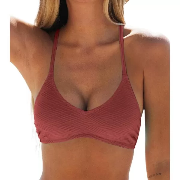 imageCUPSHE Bikini Top for Women Bathing Suit Criss Cross Self Tie Spaghetti Straps V NeckRed